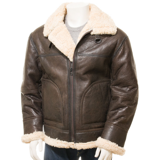 MEN'S VINTAGE BROWN SHEEPSKIN JACKET: FENTON