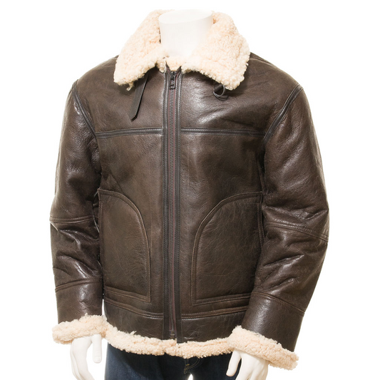 MEN'S VINTAGE BROWN SHEEPSKIN JACKET: FENTON