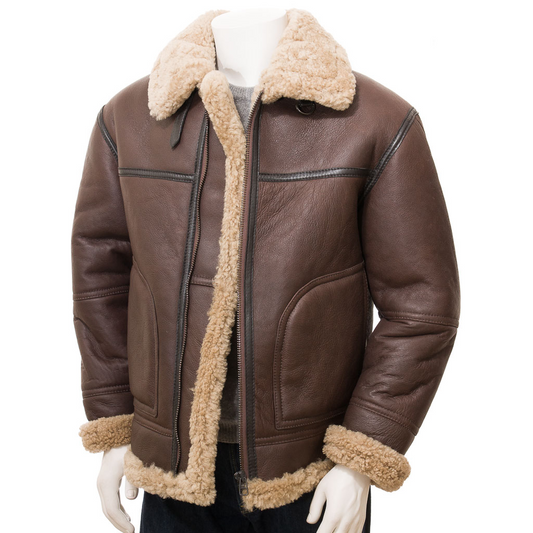 MEN'S BROWN SHEEPSKIN AVIATOR JACKET: FENTON