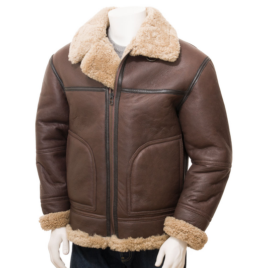 MEN'S BROWN SHEEPSKIN AVIATOR JACKET: FENTON