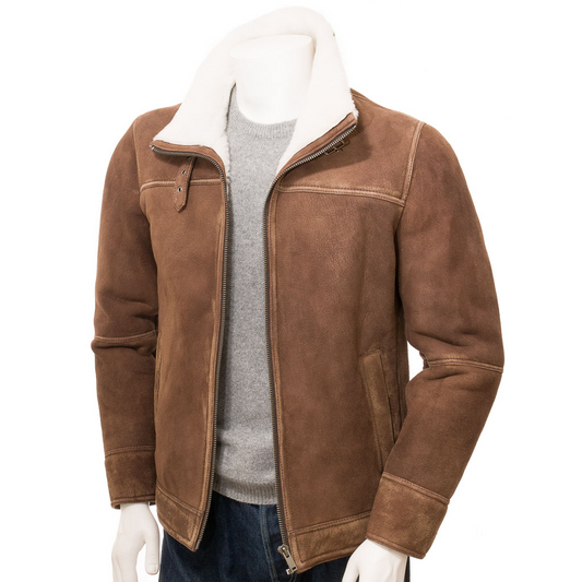 MEN'S BROWN SHEEPSKIN SHEARLING JACKET: FLEMING