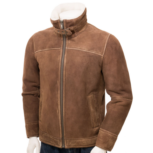 MEN'S BROWN SHEEPSKIN SHEARLING JACKET: FLEMING