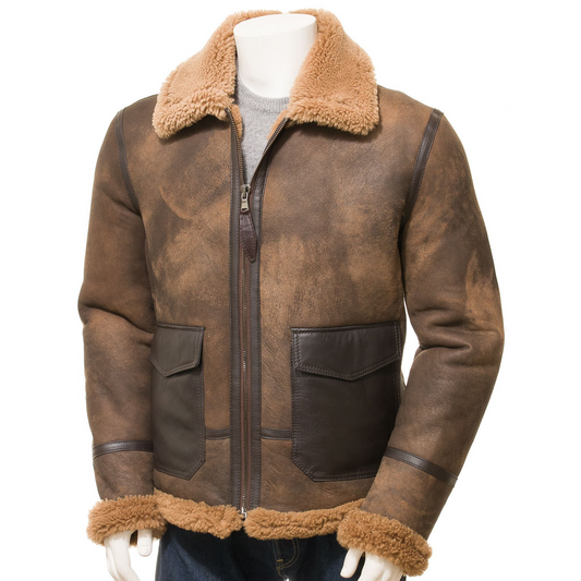 MEN'S BROWN SHEEPSKIN SHEARLING JACKET: FLOYD