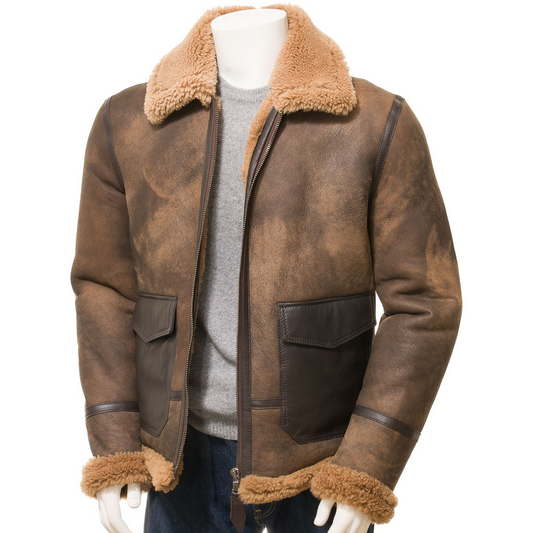 MEN'S BROWN SHEEPSKIN SHEARLING JACKET: FLOYD