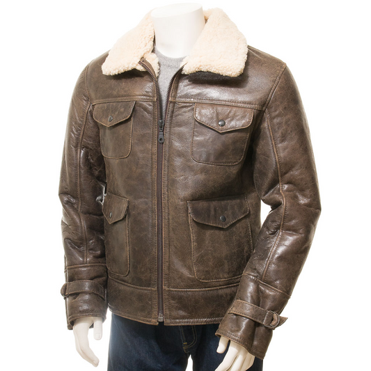 MEN'S BROWN SHEEPSKIN SHEARLING JACKET: FOWLER