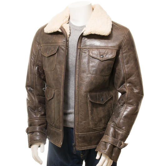 MEN'S BROWN SHEEPSKIN SHEARLING JACKET: FOWLER