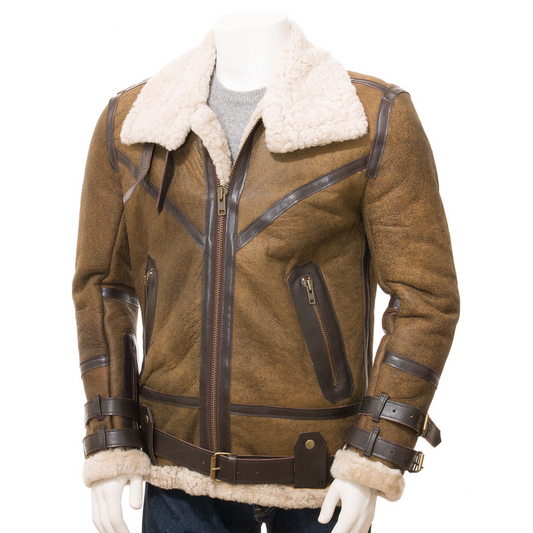 MEN'S TAN SHEEPSKIN SHEARLING JACKET: FREMONT