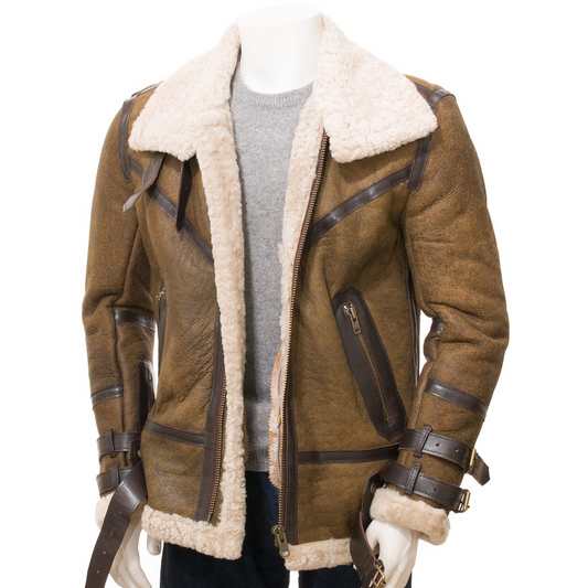 MEN'S TAN SHEEPSKIN SHEARLING JACKET: FREMONT