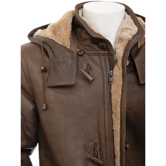 MEN'S BROWN SHEEPSKIN DUFFLE COAT: FULTON