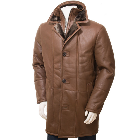 MEN'S BROWN SHEEPSKIN SHEARLING COAT: GALLATIN