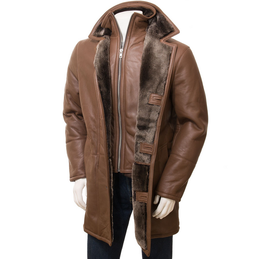 MEN'S BROWN SHEEPSKIN SHEARLING COAT: GALLATIN