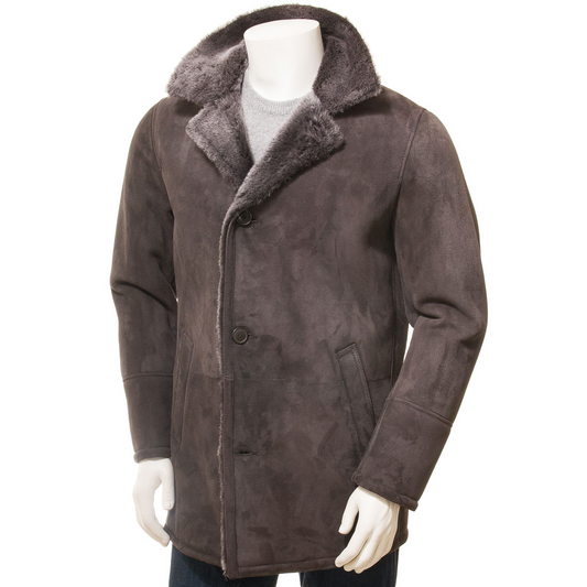 MEN'S BROWN SHEEP SHEARLING COAT: GHENT