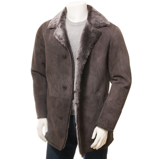 MEN'S BROWN SHEEP SHEARLING COAT: GHENT