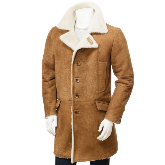 MEN'S TAN SHEEPSKIN TRENCH COAT: GLENVILLE