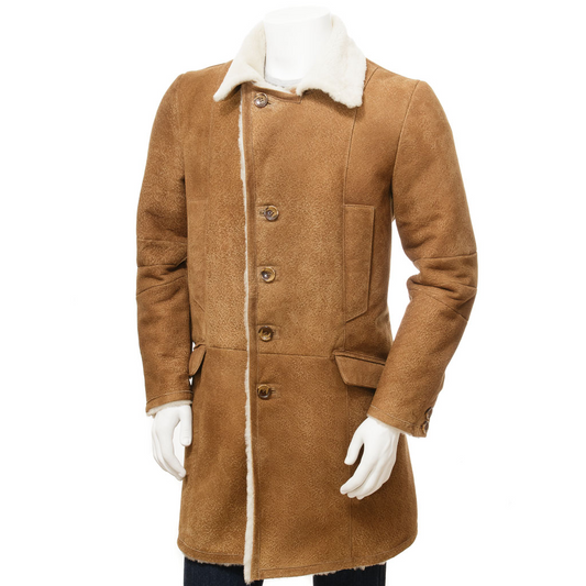 MEN'S TAN SHEEPSKIN TRENCH COAT: GLENVILLE