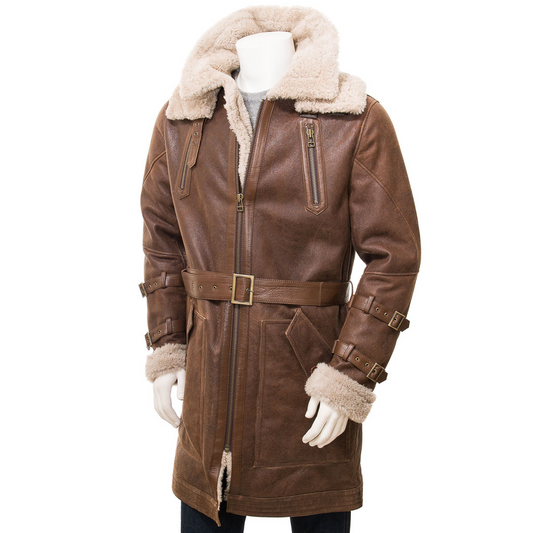 MEN'S BROWN SHEEPSKIN TRENCH COAT: GORHAM