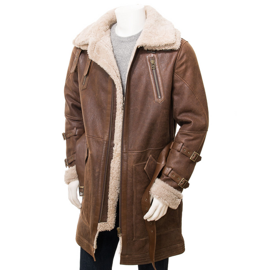 MEN'S BROWN SHEEPSKIN TRENCH COAT: GORHAM