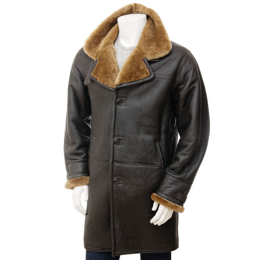 MEN'S BROWN SHEEPSKIN TRENCH COAT: GOSHEN