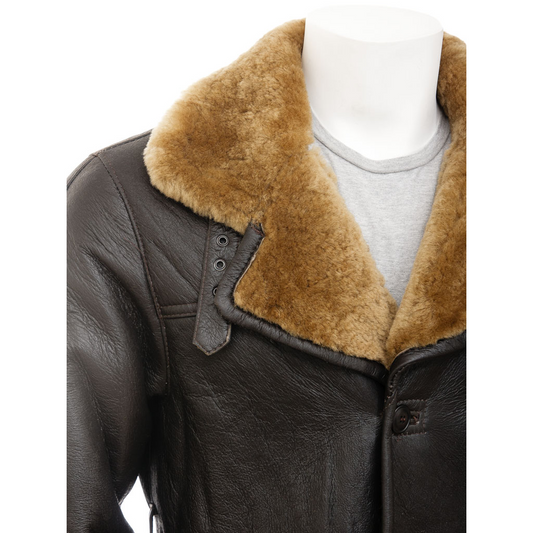 MEN'S BROWN SHEEPSKIN TRENCH COAT: GOSHEN