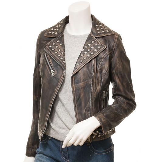 WOMEN'S VINTAGE LEATHER BIKER JACKET: ALTHA