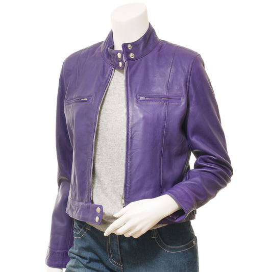 WOMEN'S PURPLE LEATHER BIKER JACKET: LABELLE