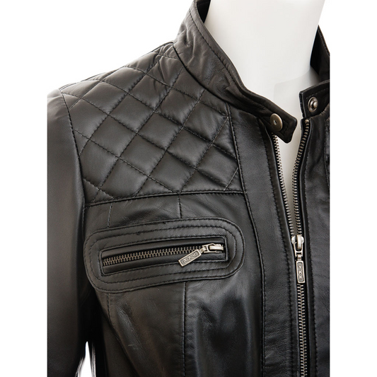 WOMEN'S BLACK BIKER LEATHER JACKET: MEDLEY