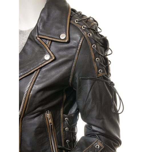 WOMEN'S VINTAGE LEATHER BIKER JACKET: NAPLES