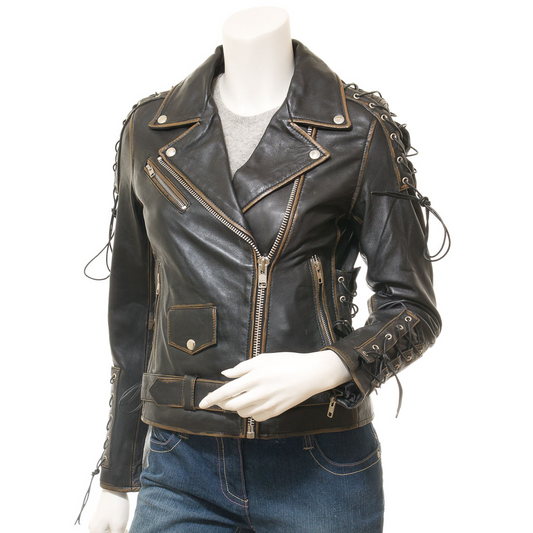 WOMEN'S VINTAGE LEATHER BIKER JACKET: NAPLES