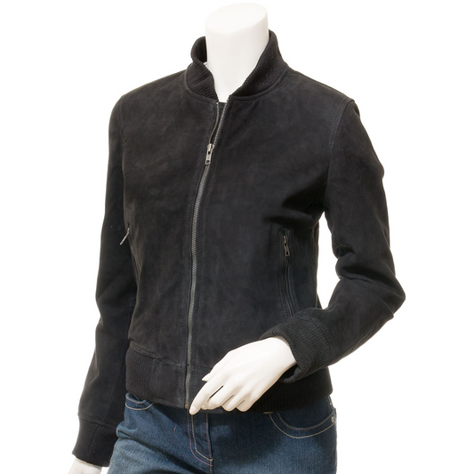 WOMEN'S BLACK SUEDE BOMBER JACKET: RAIFORD