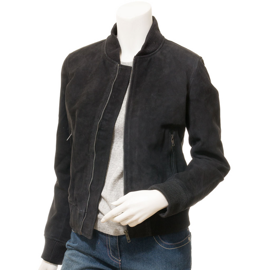 WOMEN'S BLACK SUEDE BOMBER JACKET: RAIFORD