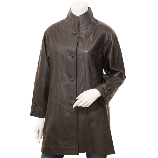 WOMEN'S BROWN LEATHER COAT: LYNN HAVEN