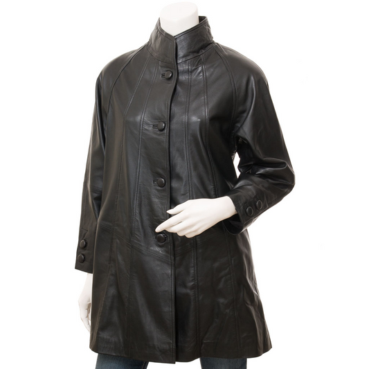 WOMEN'S CLASSIC BLACK LEATHER COAT: LYNN HAVEN