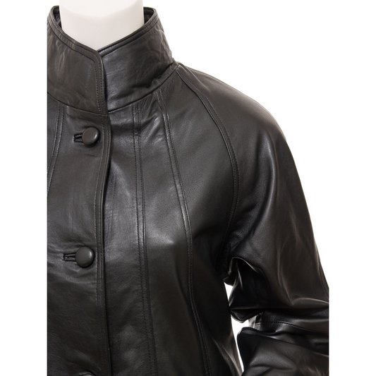 WOMEN'S CLASSIC BLACK LEATHER COAT: LYNN HAVEN