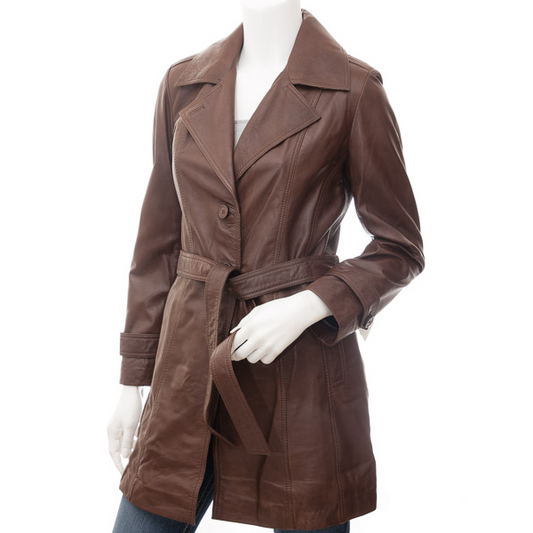 WOMEN'S BROWN SHEEP LEATHER COAT: LEESBURG