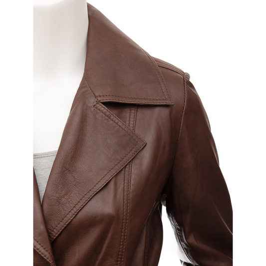 WOMEN'S BROWN SHEEP LEATHER COAT: LEESBURG