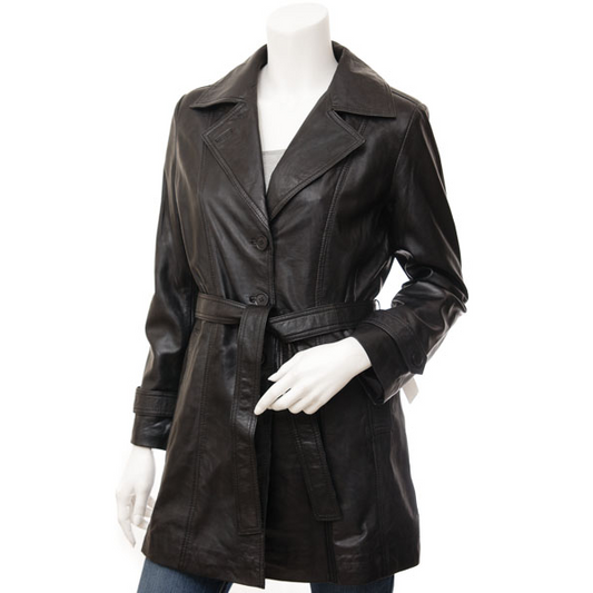 WOMEN'S BLACK SHEEP LEATHER COAT: LEESBURG