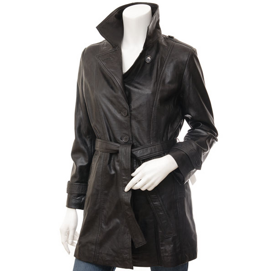 WOMEN'S BLACK SHEEP LEATHER COAT: LEESBURG