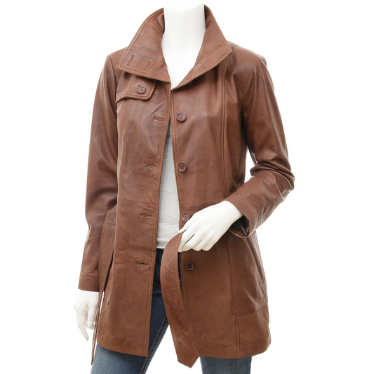 WOMEN'S LEATHER TRENCH COAT IN BROWN: MAITLAND