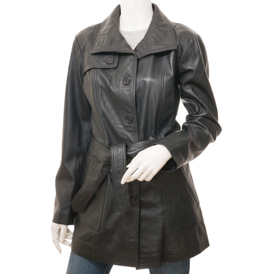 WOMEN'S LEATHER TRENCH COAT IN BLACK: MAITLAND