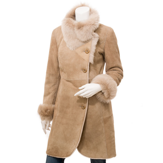 WOMEN'S BEIGE TOSCANA SHEARLING COAT: LUBBOCK