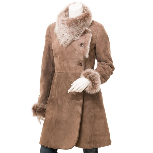 WOMEN'S BROWN TOSCANA SHEARLING COAT: LUBBOCK