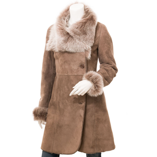 WOMEN'S BROWN TOSCANA SHEARLING COAT: LUBBOCK