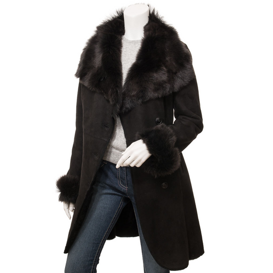 WOMEN'S BLACK TOSCANA SHEARLING COAT: LUBBOCK