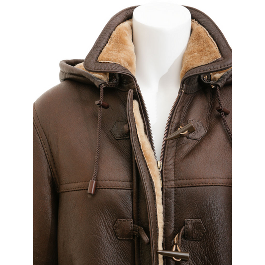 WOMEN'S BROWN SHEEPSKIN DUFFLE COAT: GARLAND