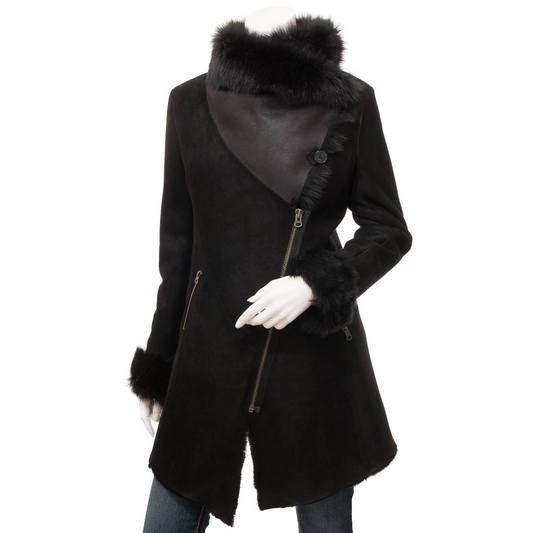 WOMEN'S BLACK TOSCANA SHEARLING COAT: AMARILLO