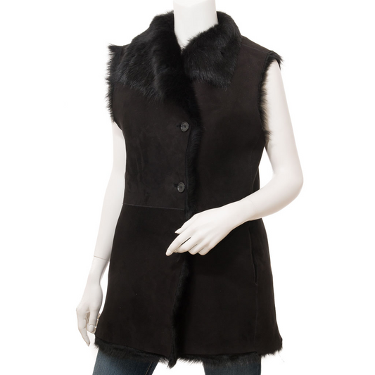 WOMEN'S BLACK TOSCANA SHEARLING GILET: CELINA