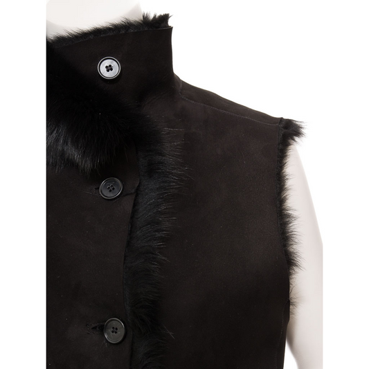 WOMEN'S BLACK TOSCANA SHEARLING GILET: CELINA