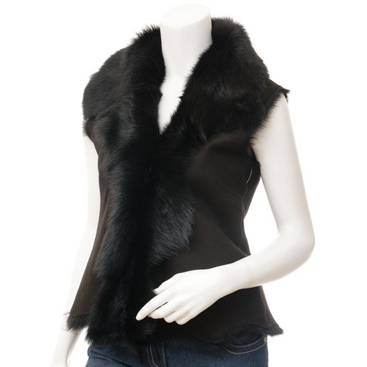 WOMEN'S BLACK TOSCANA SHEEPSKIN GILET: KELLER