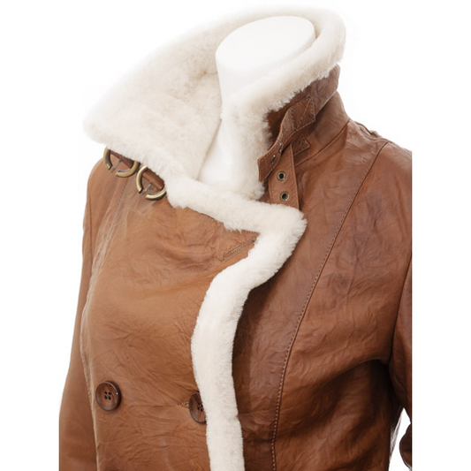 WOMEN'S TAN SHEEPSKIN SHEARLING JACKET: ROSENBERG