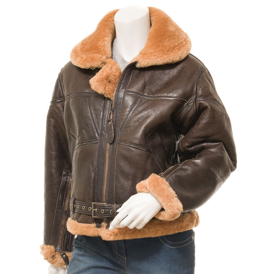 WOMEN'S BROWN AND GINGER SHEEPSKIN JACKET: CLEBURNE